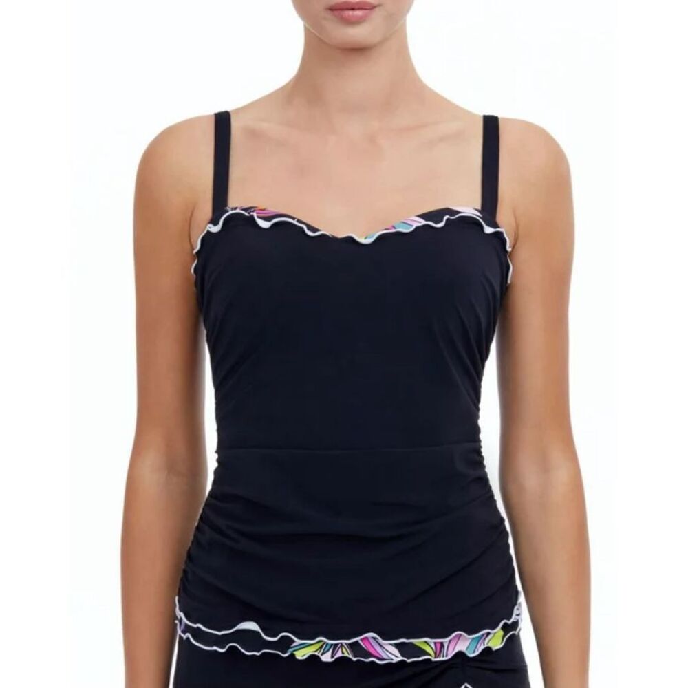 Profile Gottex Tankini Swim Top Women‎ Plus Size 24 3XL Black Tummy Control New
